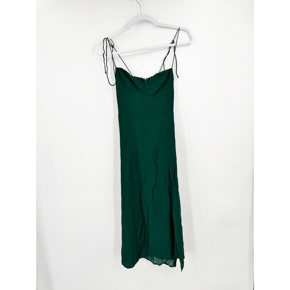 Reformation Juliette Emerald Green Midi Dress Tie Shoulder Slit Size 0 - Picture 2 of 5